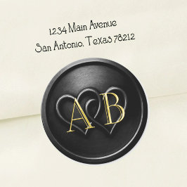 Black Two Hearts Intertwined Monogram Wedding Runder Aufkleber