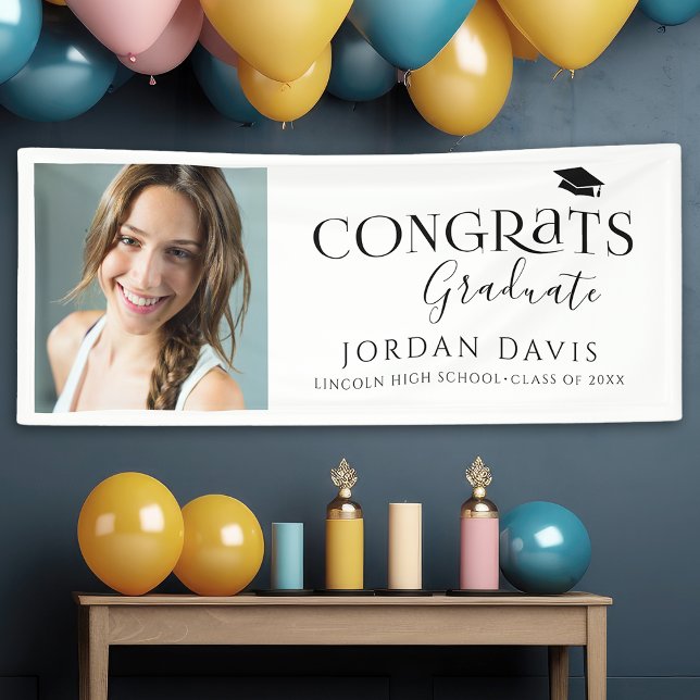 Black Typografy Modern Foto Graduation Party Banner (Black Typography Modern Photo Graduation Party Banner)