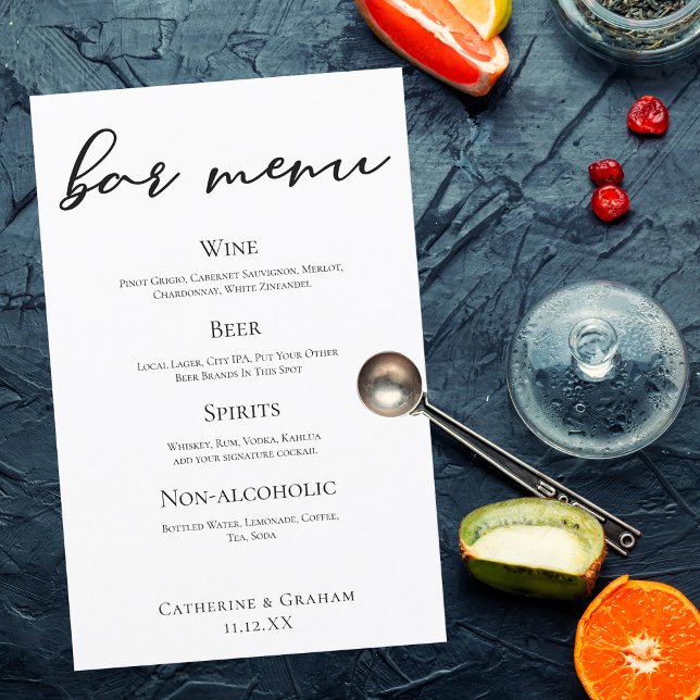 Black Typography Elegant Formal Wedding Bar Menu (Von Creator hochgeladen)