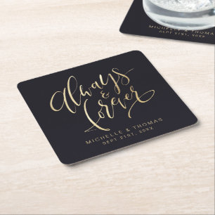 Black und Gold Modern Immer und Ewig Schrift Rechteckiger Pappuntersetzer