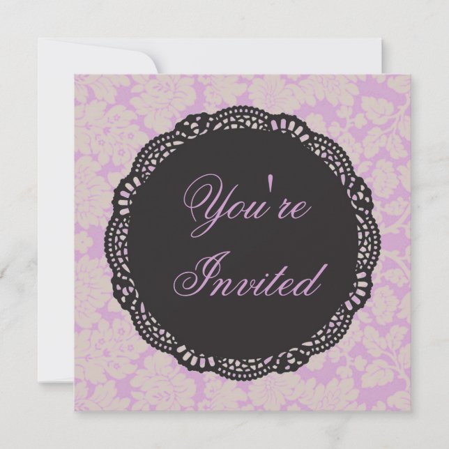Black und Lilac Damask Einladung (Vorderseite)