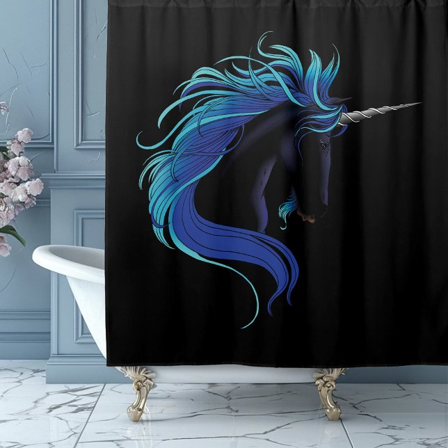 Black Unicorn Blue Silver Duschvorhang (Von Creator hochgeladen)