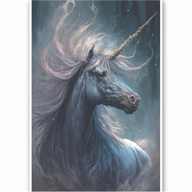 Black Unicorn Fantasy Art Aufkleber (Vorderseite)