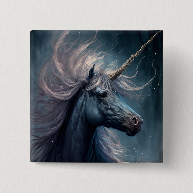 Black Unicorn Fantasy Art Button (Vorderseite)