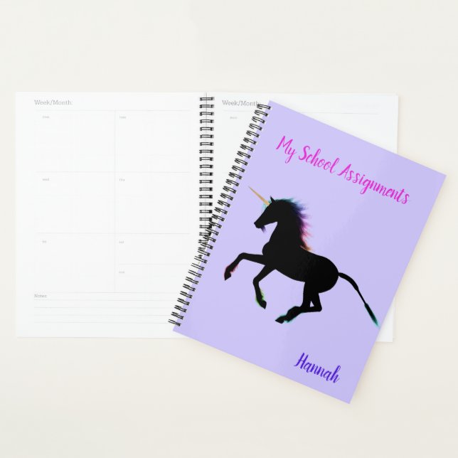 Black Unicorn Girls School Planner (Devant avec enveloppe)