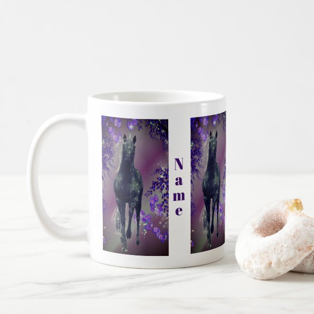 Black Unicoron Blume Fantasie Personalisiert Kaffeetasse (Mit Donut)