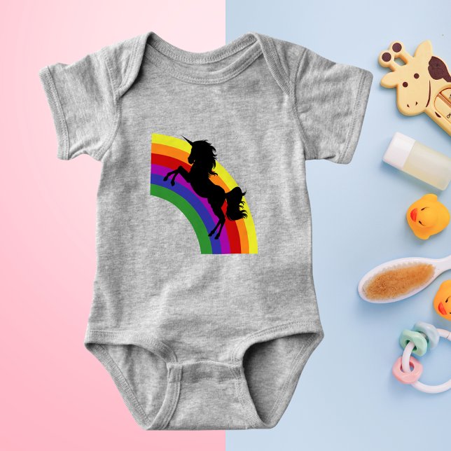 Black Unicoron Silhouette Rainbow Baby Bodysuit Strampler (Black Unicorn Silhouette Rainbow Baby Bodysuit)