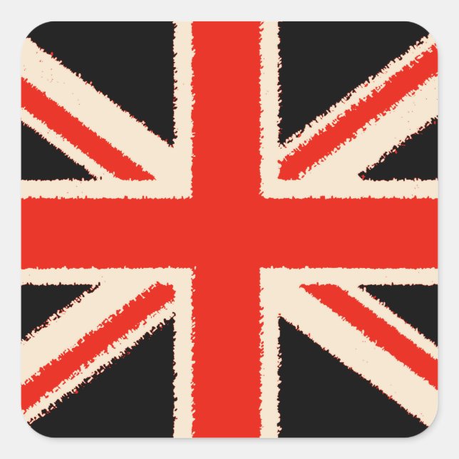 Black Union Jack (Art Style) Quadratischer Aufkleber (Vorderseite)