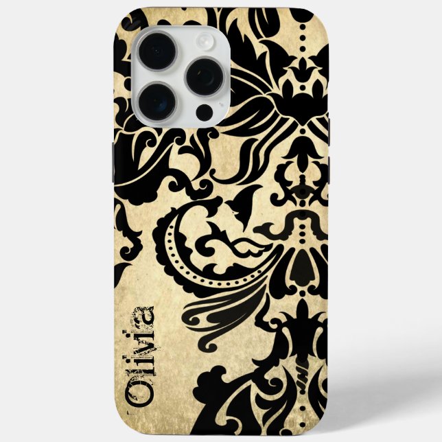 Black Vector Damask Vintages Gold iPhone Case (Rückseite)