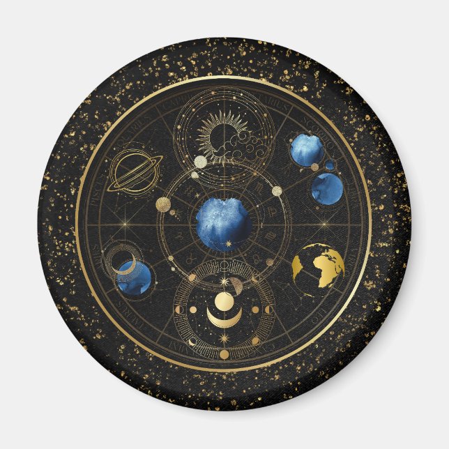 Black Velvet Gold Celestial Astrologie Magnet (Vorne)