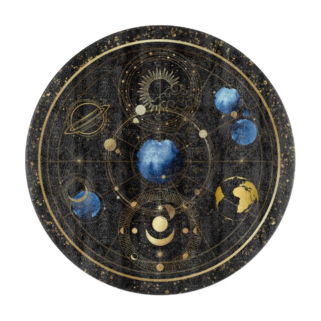 Black Velvet Gold Celestial Astrologie Schneidebrett (Vorderseite)