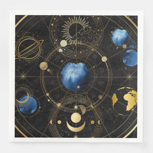 Black Velvet Gold Celestial Astrologie Serviette (Vorderseite)