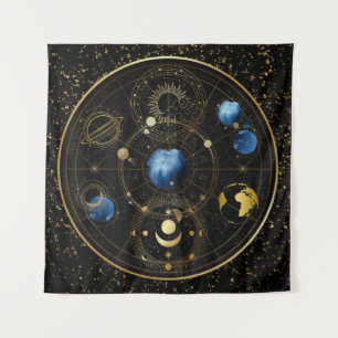 Black Velvet Gold Celestial Astrologie Wandteppich