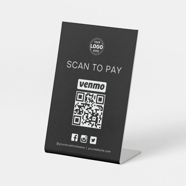 Black Venmo QR Code Signe Scan pour payer les affa (Recto)
