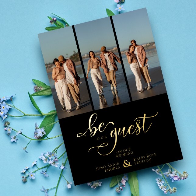 Black Vertical 3 Photos Collage Handwritten Fancy Folieneinladung (Von Creator hochgeladen)