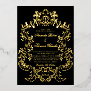 Black Victorian White et Gold Faire-part de mariag