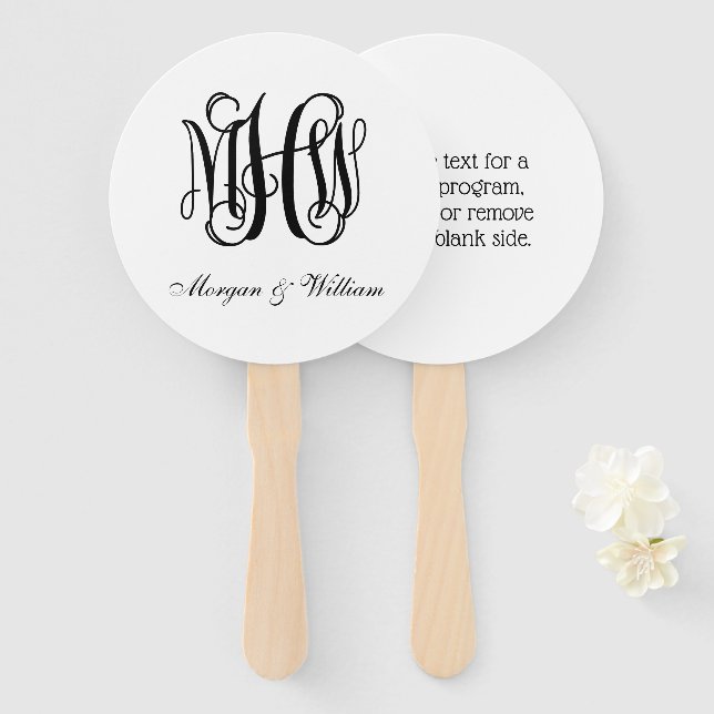 Black Vine Script Monogram B&G DIY BG Fächer (Vorne und Hinten)