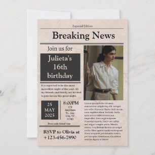 Black Vintag Breaking News - Klassiker Einladung