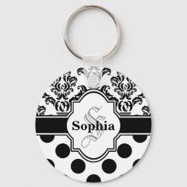 Black Vintag Damask Niedliche Polka Dots Schlüsselanhänger