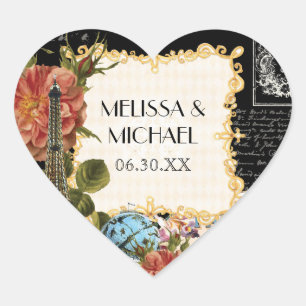 Black Vintag Eiffelturm Rose Gefallen Geschenketik Herz-Aufkleber