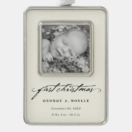 Black Vintag Handwriting Baby 1. Foto Weihnachten Rahmen-Ornament Silber