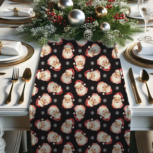Black Vintag Retro Santa Claus Weihnachten Kurzer Tischläufer (Von Creator hochgeladen)