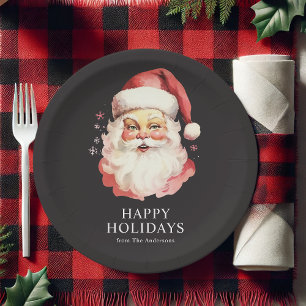 Black Vintag Retro Santa Claus Weihnachten Pappteller