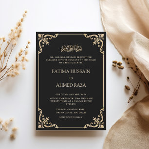 Black Vintag Rokoko Nikah Zeremony Wedding Einladung