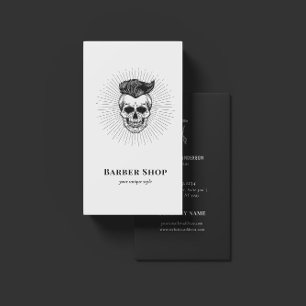Black Vintage Retro Barber Shop Skull Scissors Visitenkarte