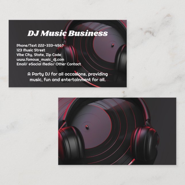 Black Vinyl Record Dj Party Music Deejay DJs Visitenkarte (Vorne/Hinten)