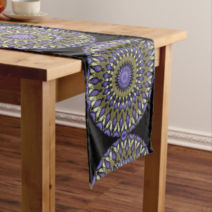 Black Violet Lila Imitat Gold Mandala Muster Mittelgroßer Tischläufer