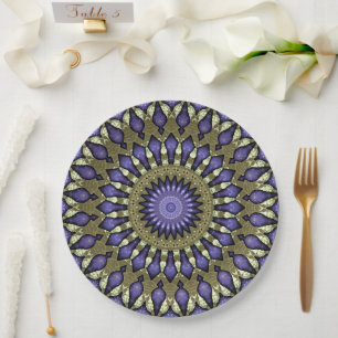Black Violet Lila Imitat Gold Mandala Muster Pappteller