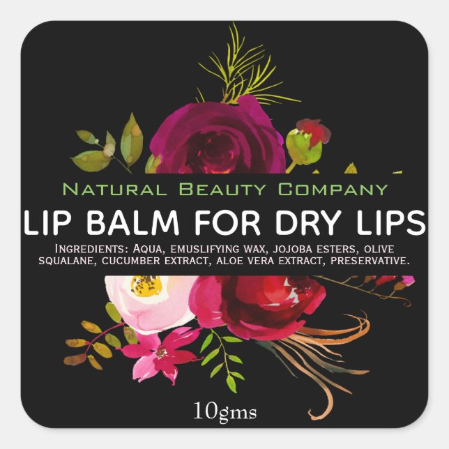 Black violet vert Fleurs Étiquettes de baume à lèv (Devant)