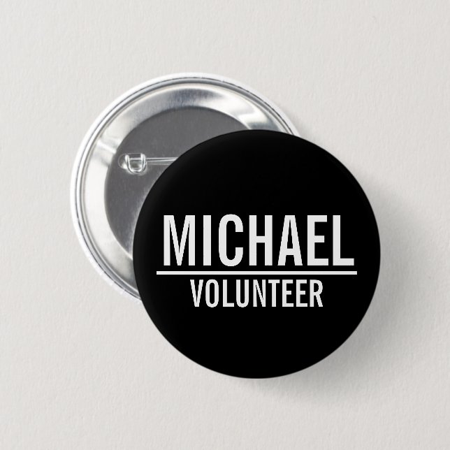 Black Volunteer Abzeichen mit Individuelle Name Button (Vorne & Hinten)