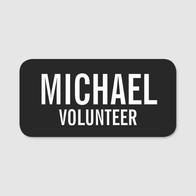 Black Volunteer Abzeichen mit Individuelle Name Namensschild (Vorderseite)