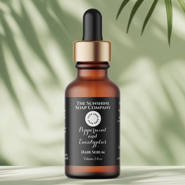 Black w curly text and logo dropper bottle label  adressaufkleber (Von Creator hochgeladen)