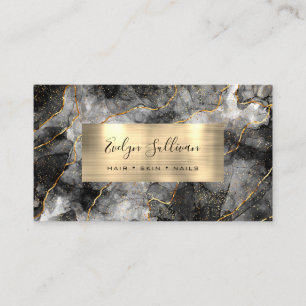Black Wassercolor Gold Veins Business Card Visitenkarte