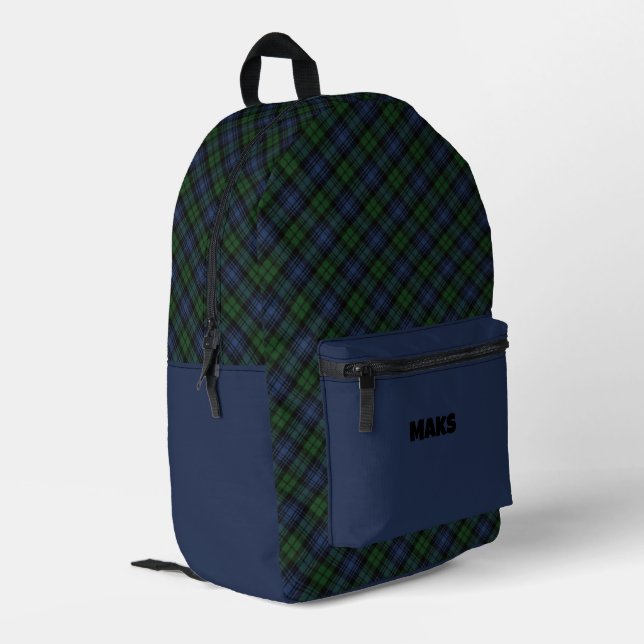 Black Watch Ancient Scottish Clan Tartan  Bedruckter Rucksack (Rückseitige Ecke links)