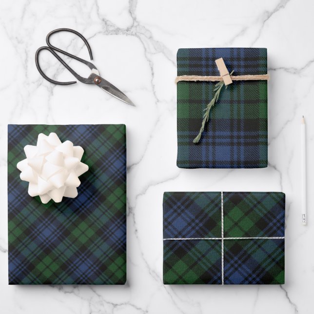 Black Watch Ancient Scottish Tartan Geschenkpapier Set (Vorderseite)
