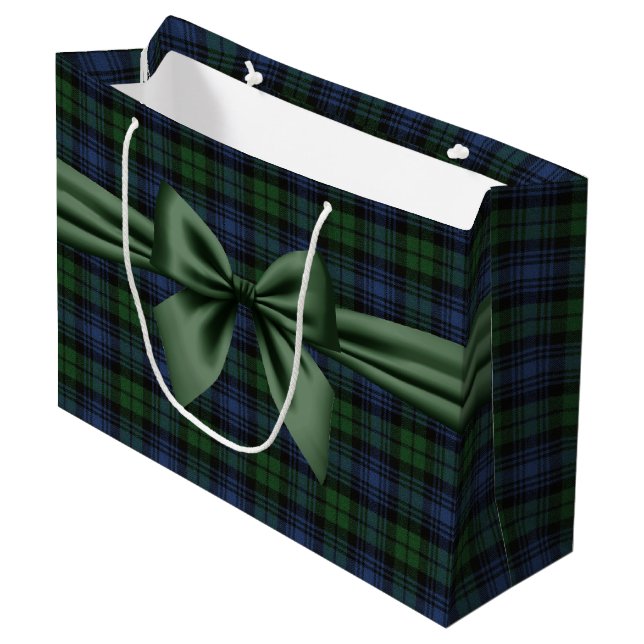 Black Watch Ancient Scottish Tartan Große Geschenktüte (Vorderseite Schrägansicht)