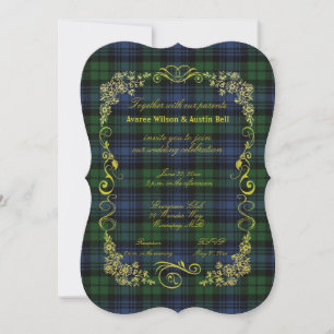 Black Watch Ancient Tartan mit Goldrahmen-Einladun Einladung