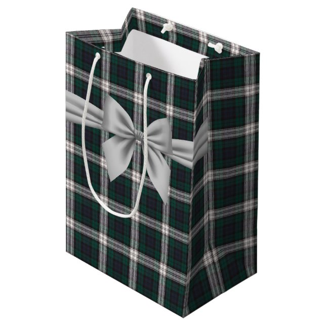 Black Watch Dress Modern Scottish Tartan Mittlere Geschenktüte (Vorderseite Schrägansicht)