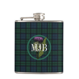Black Watch Kariert Tartan Scottish Thistle Monogr Flachmann