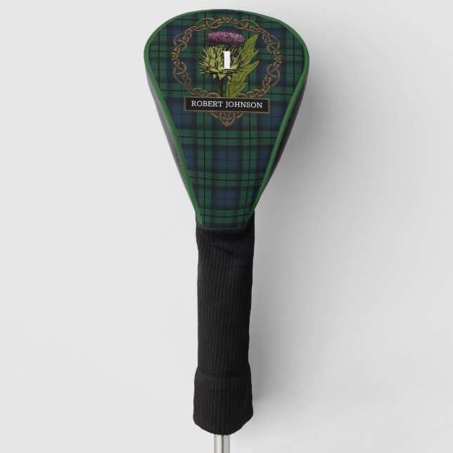 Black Watch Kariert Tartan Scottish Thistlle Name Golf Headcover (Vorderseite)