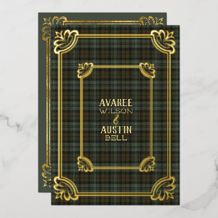 Black Watch Patiné Tartan Gold Foil Invitation