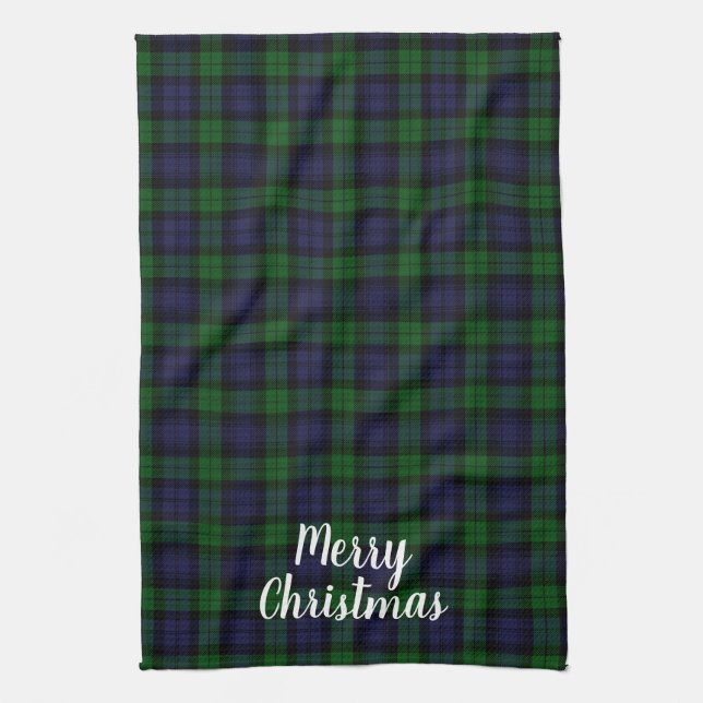 Black Watch Tartan Kariert Frohe Weihnachten Geschirrtuch (Vertikal)