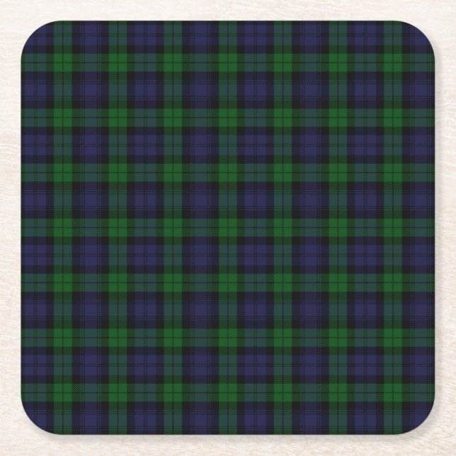 Black Watch Tartan Kariertes schottisches Karierte Rechteckiger Pappuntersetzer (Vorderseite)