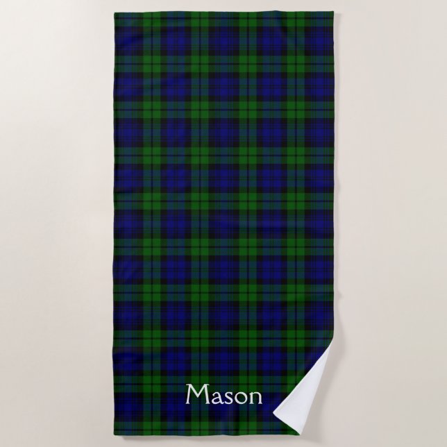 Black Watch Tartan Plaid Beach Serviette (Devant)