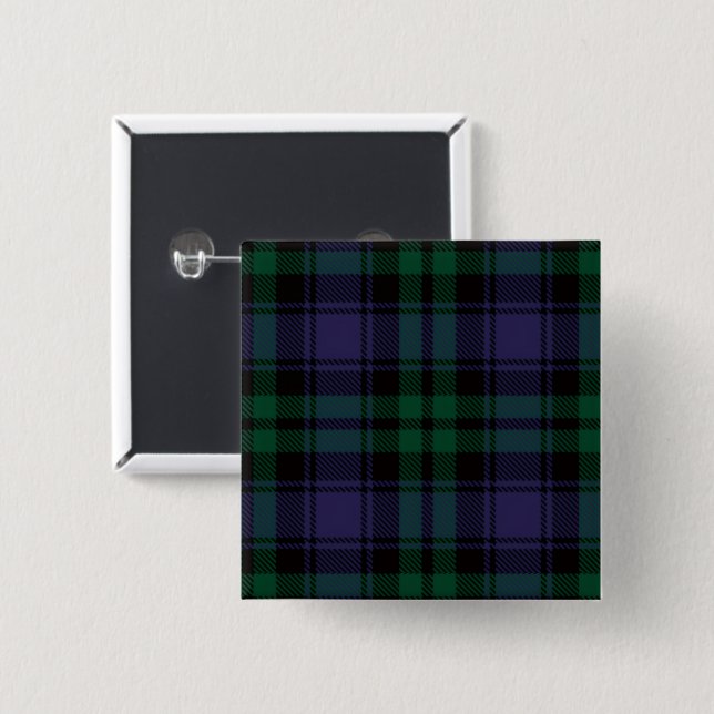 Black Watch Tartan, Plaid Button (Vorne & Hinten)