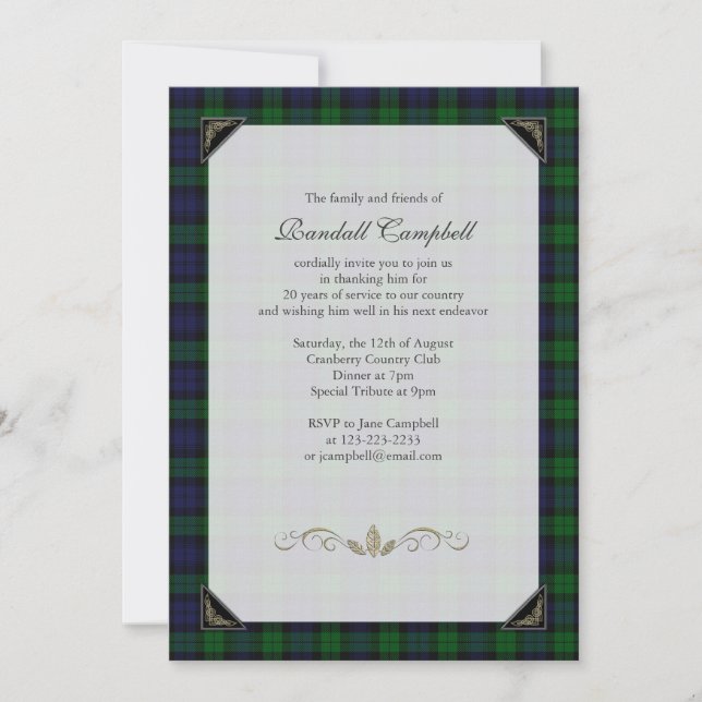 Black Watch Tartan Rentirement-Party Einladung (Vorderseite)